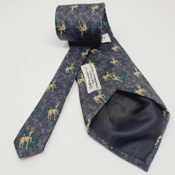 Rudolph Company | Men's Gray Reindeer & Mistletoe Print Christmas or Holiday Tie - Picture 7 of 10